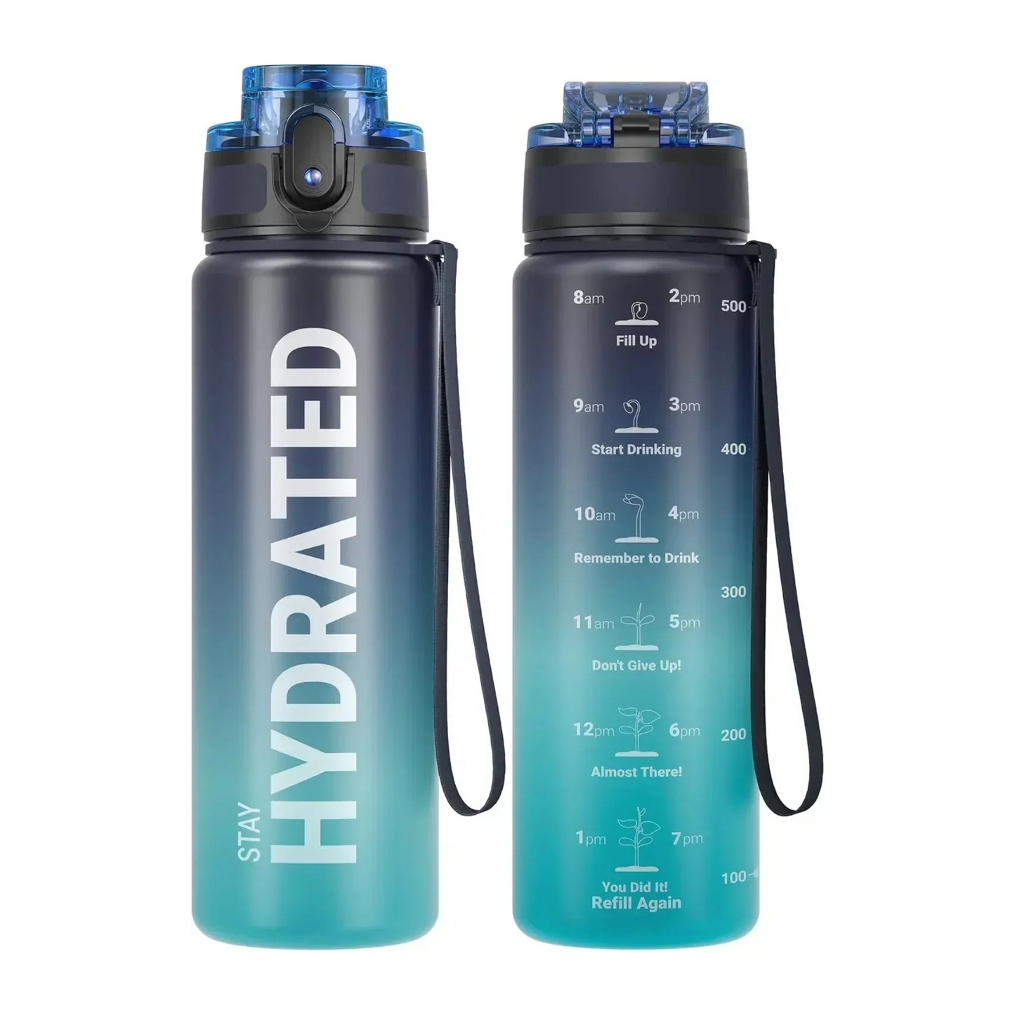 Borraccia Motivazionale 1L con Indicatore Orario – Antigoccia, Senza BPA, per Sport e Outdoor
