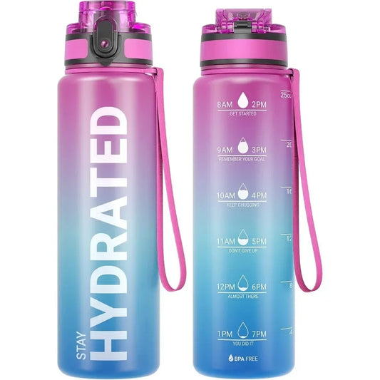 Borraccia Motivazionale 1L con Indicatore Orario – Antigoccia, Senza BPA, per Sport e Outdoor