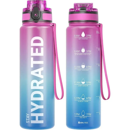 Borraccia Motivazionale 1L con Indicatore Orario – Antigoccia, Senza BPA, per Sport e Outdoor